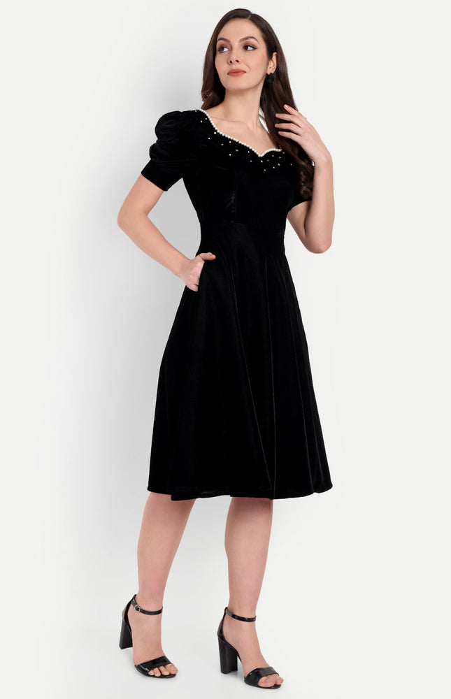 Pearl Black Slit Dress