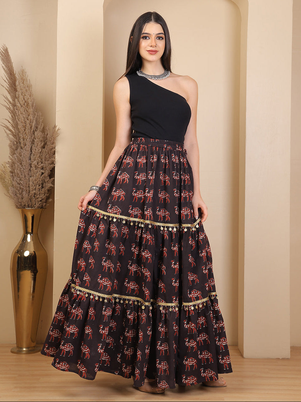 Bagru Folk Flare Black Skirt