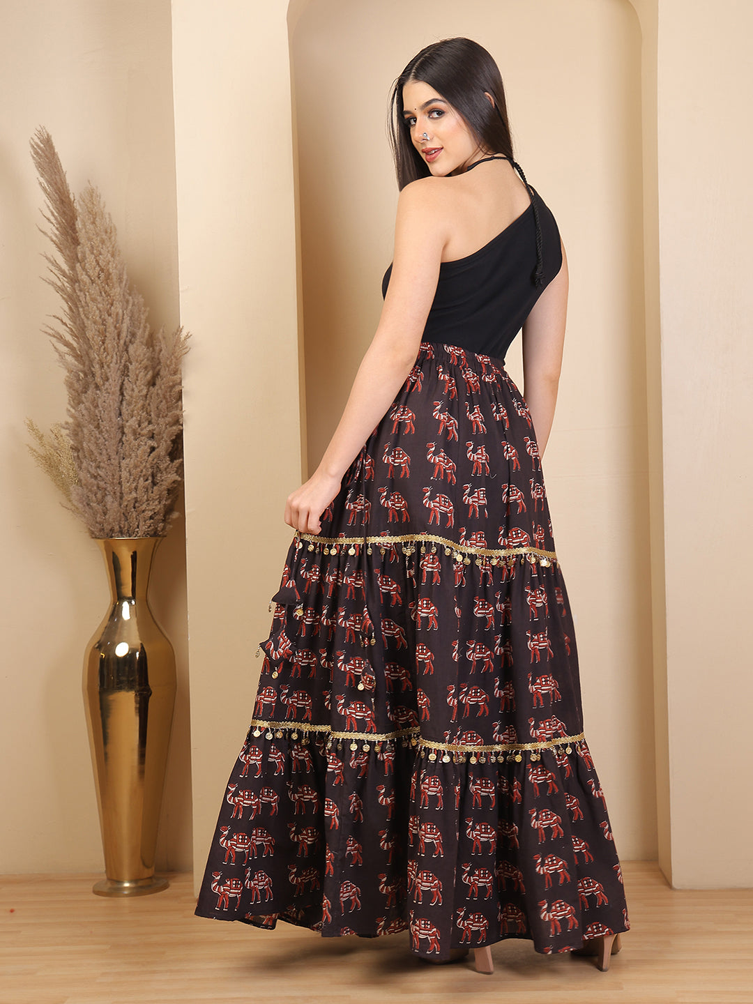 Bagru Folk Flare Black Skirt