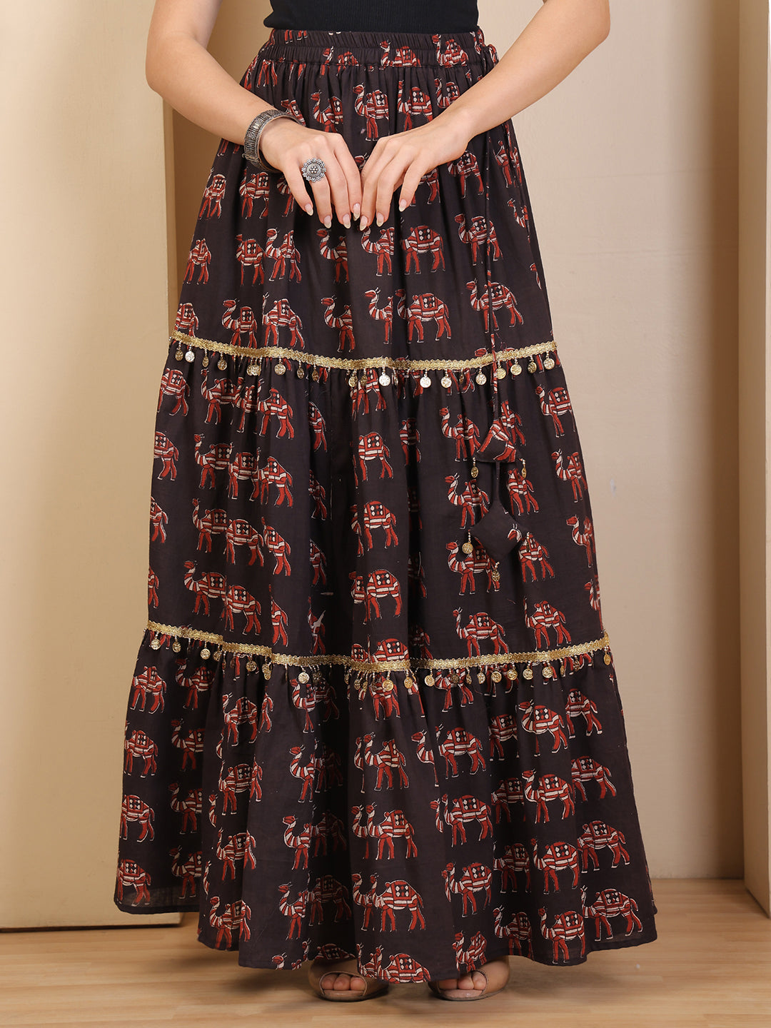 Bagru Folk Flare Black Skirt