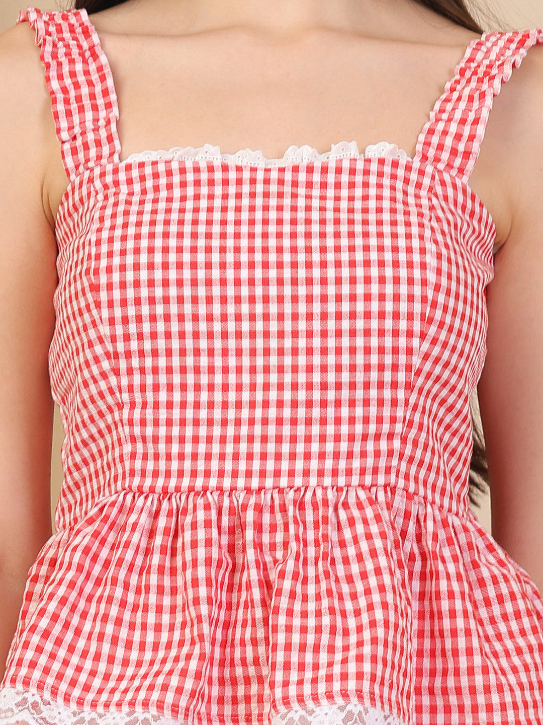 Lace & Gingham Peplum Top