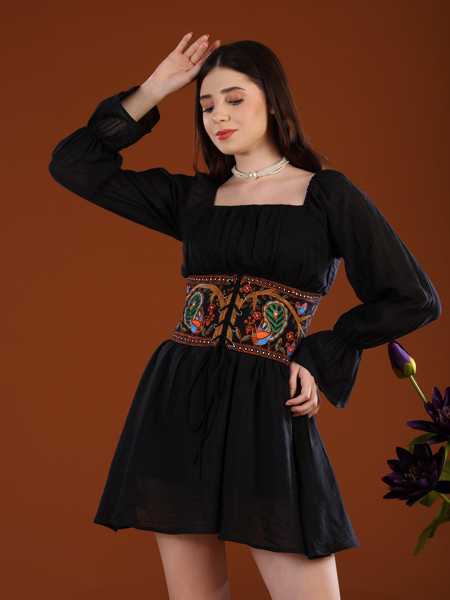 Madhubani Peacock Corset Mini Dress