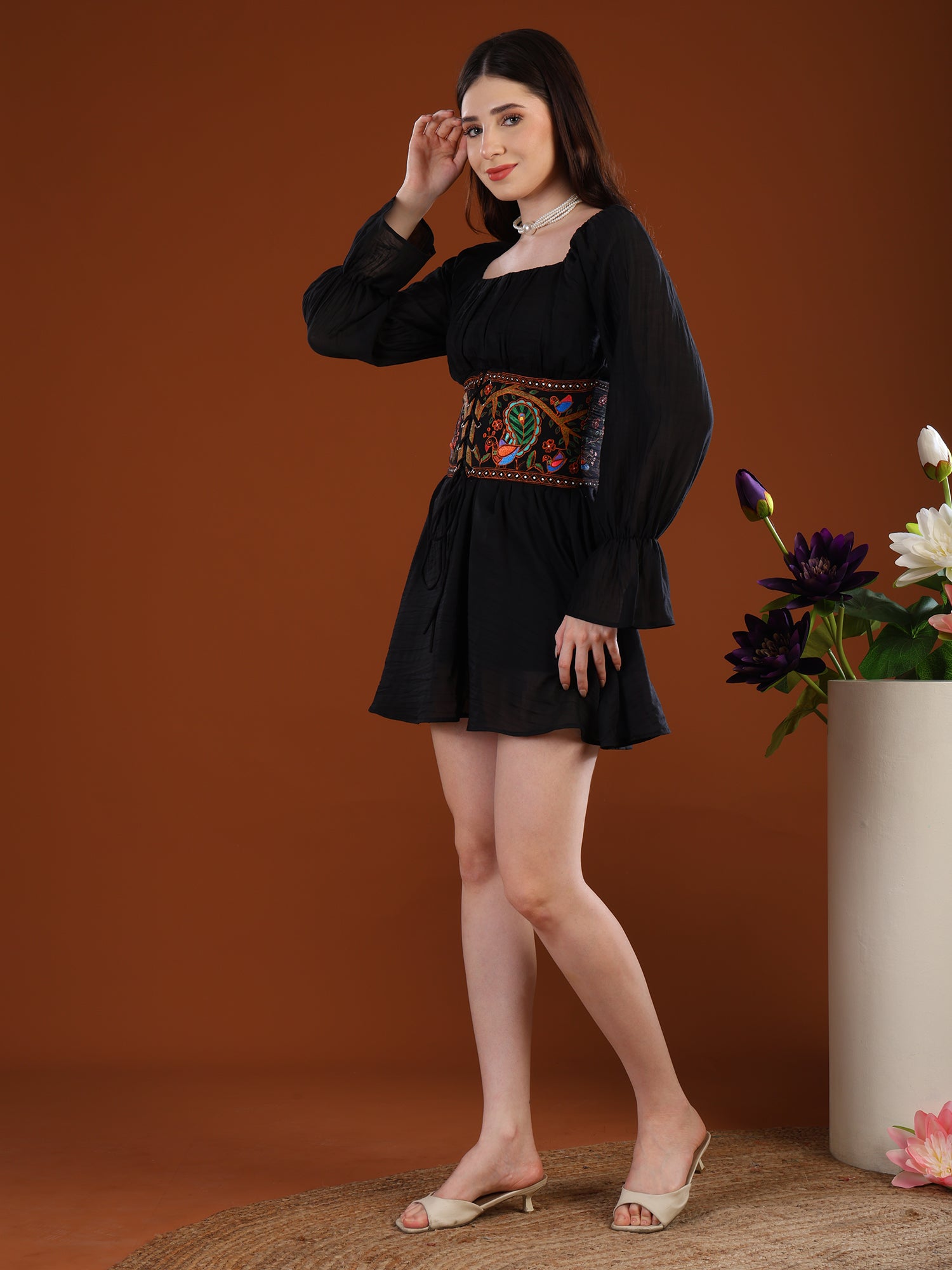 Madhubani Peacock Corset Mini Dress