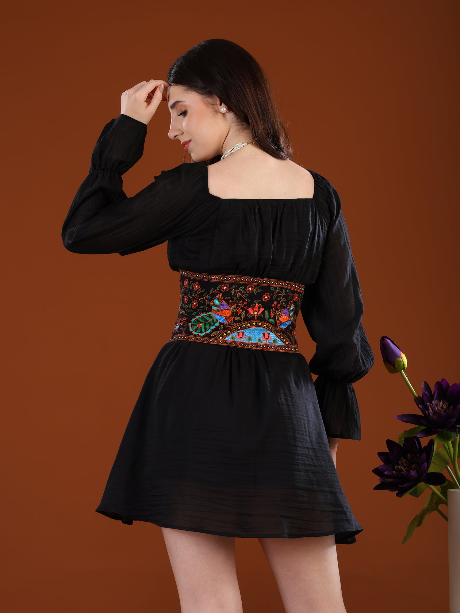Madhubani Peacock Corset Mini Dress