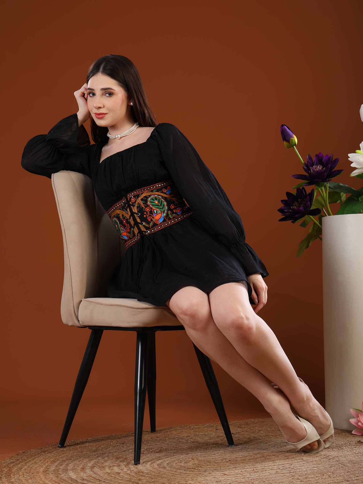 Madhubani Peacock Corset Mini Dress