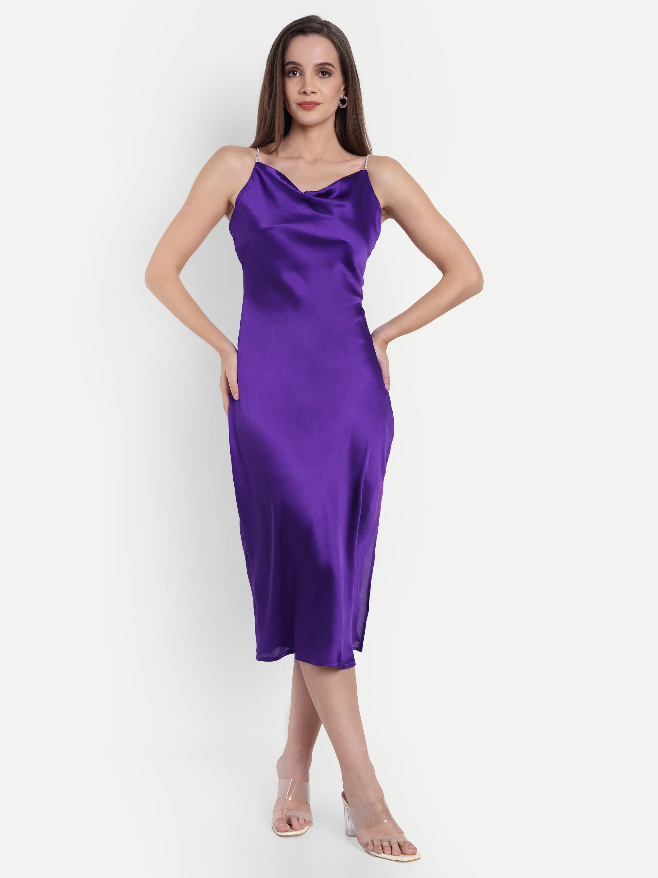 Purple Satin Midi dress