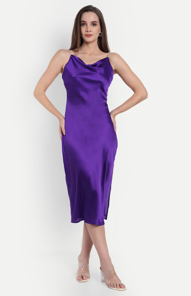 Purple Satin Midi dress