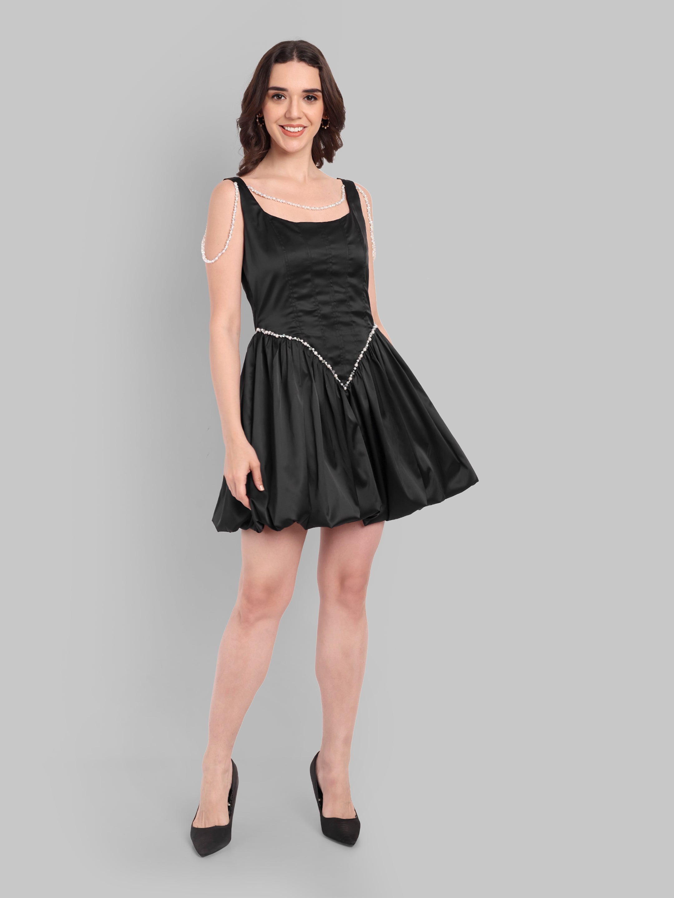 Pearl Trim Satin Party Mini Dress