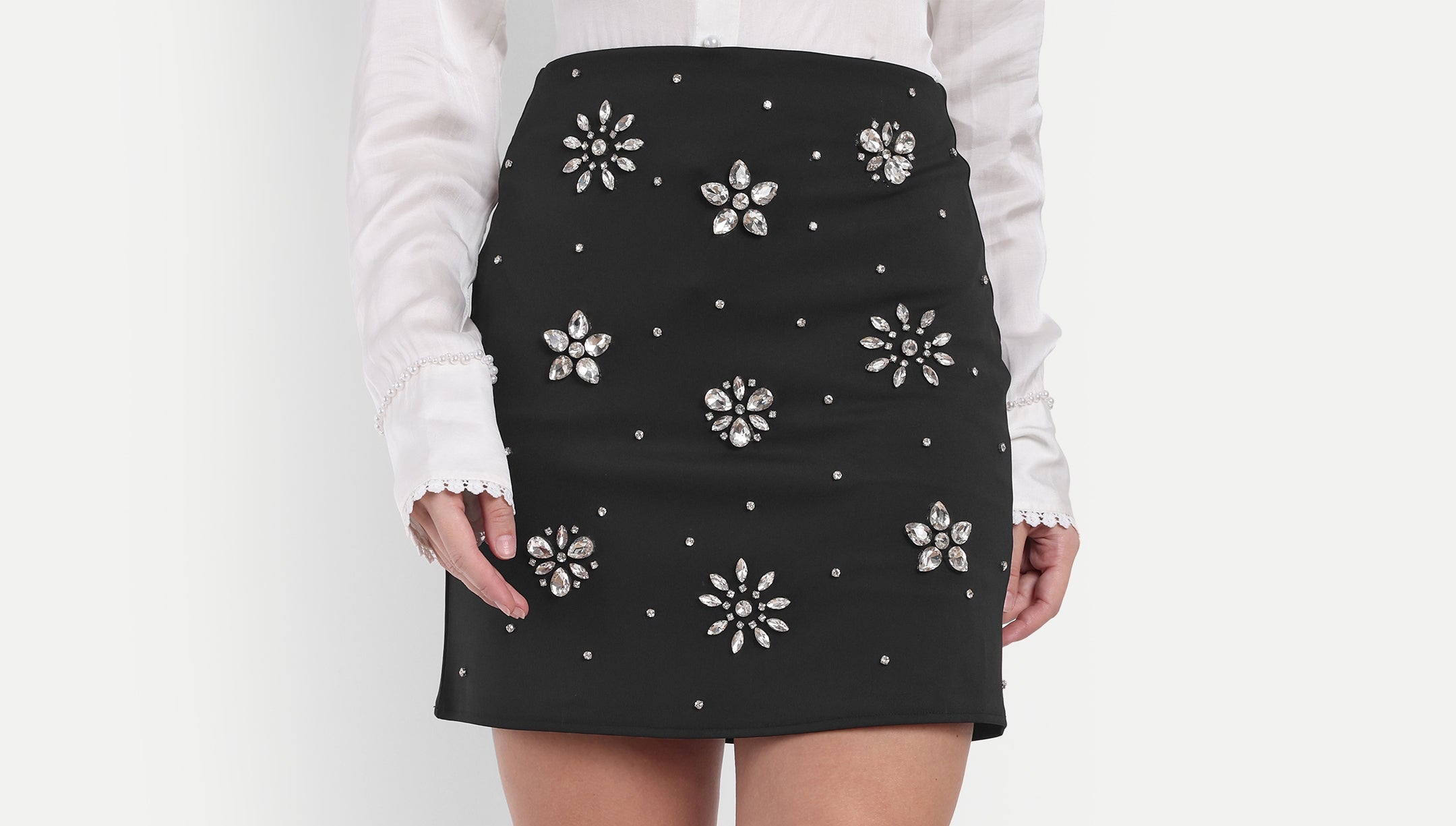 Embellished Lycra Mini Skirt