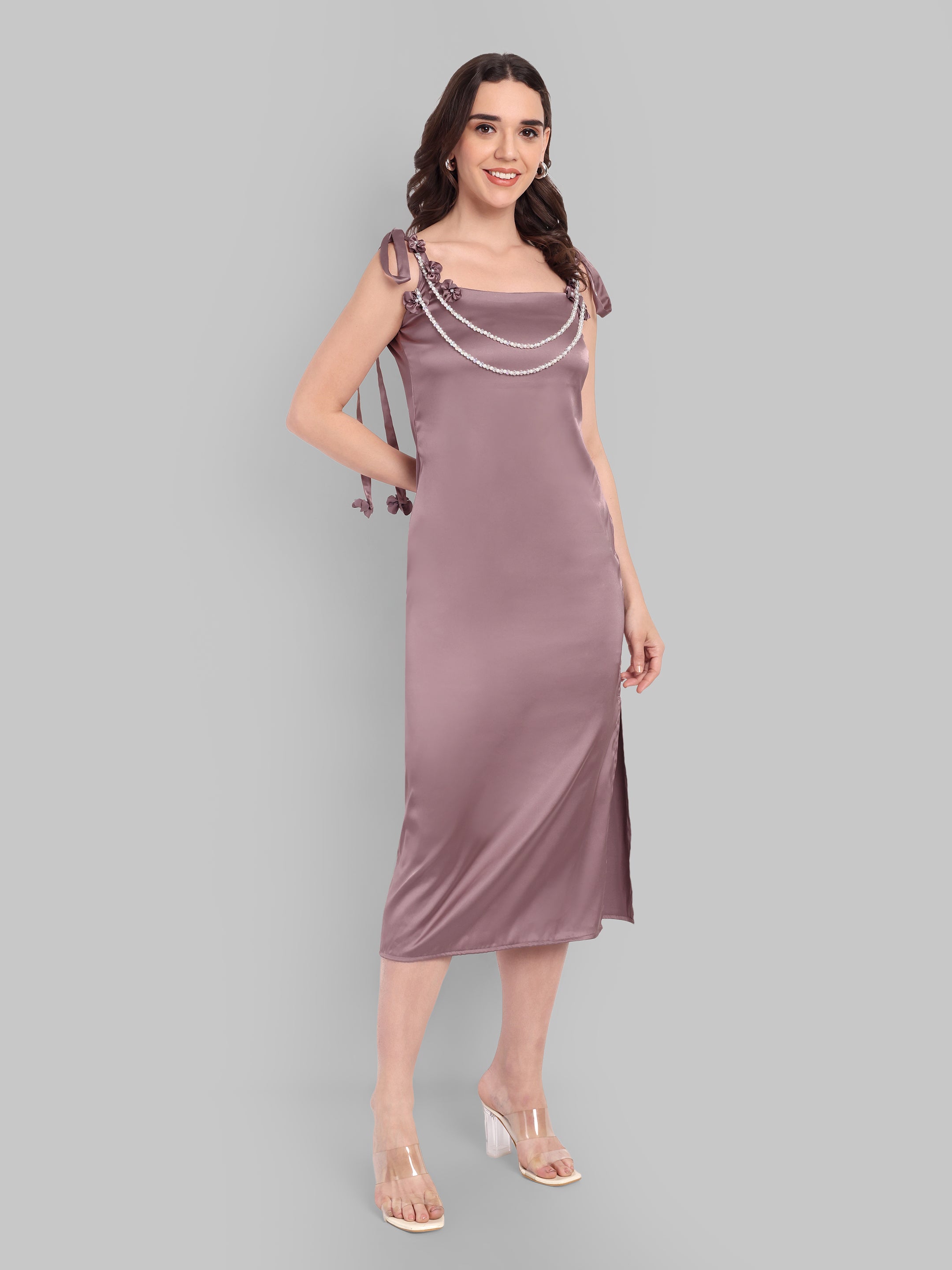 Soft Satin Floral Strap Dress