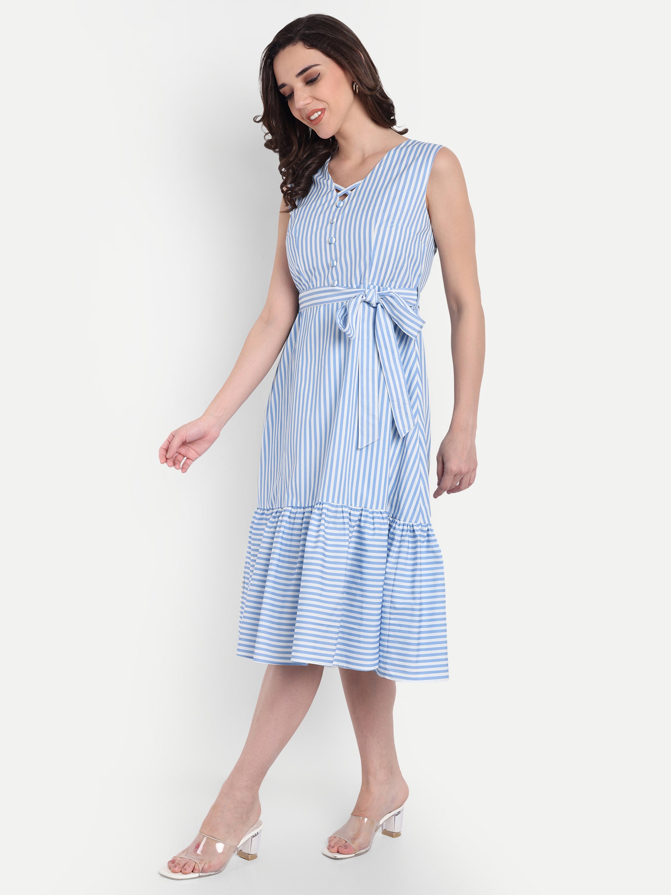 Striped & Flare Midi Dress