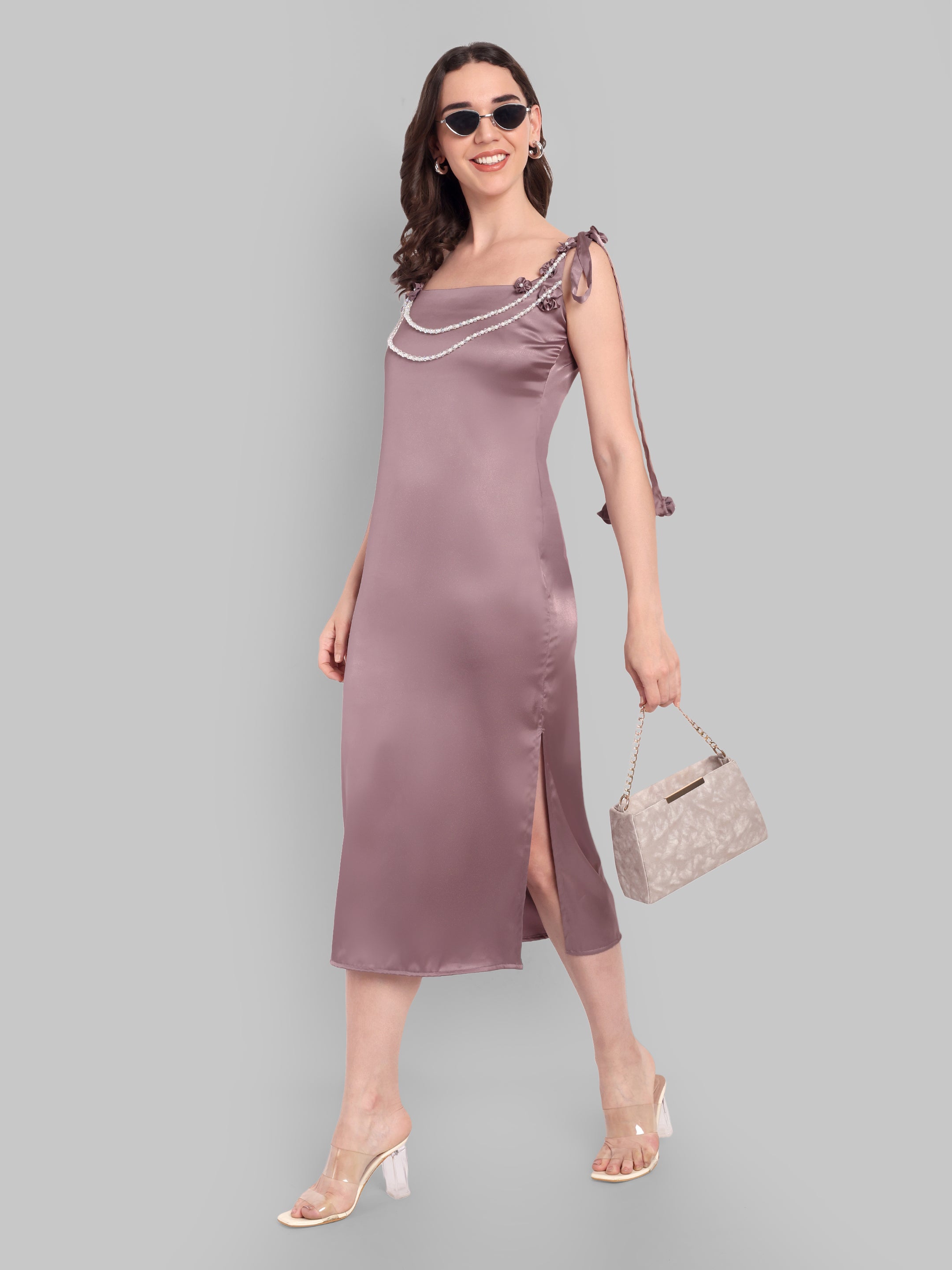 Soft Satin Floral Strap Dress