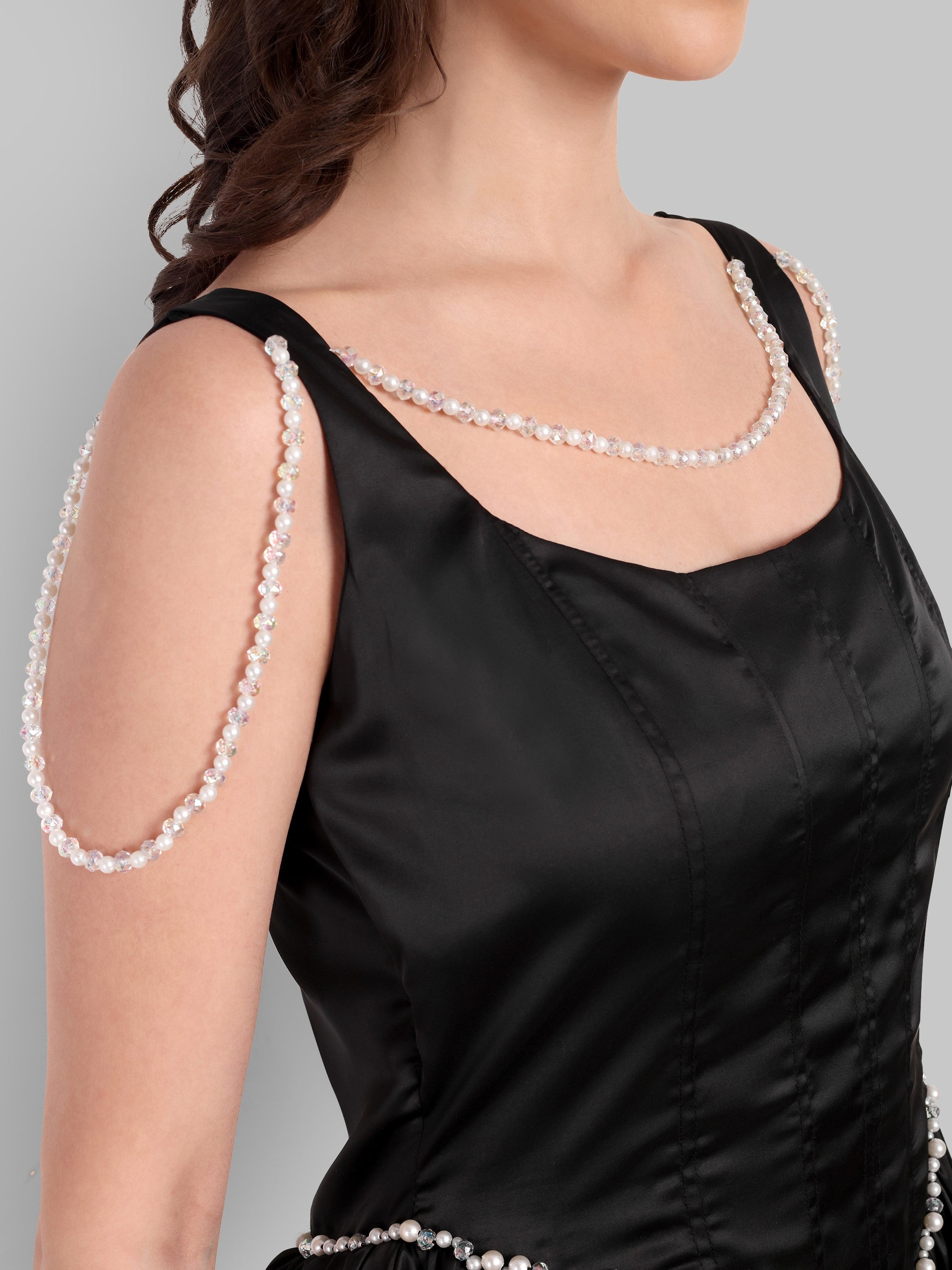 Pearl Trim Satin Party Mini Dress