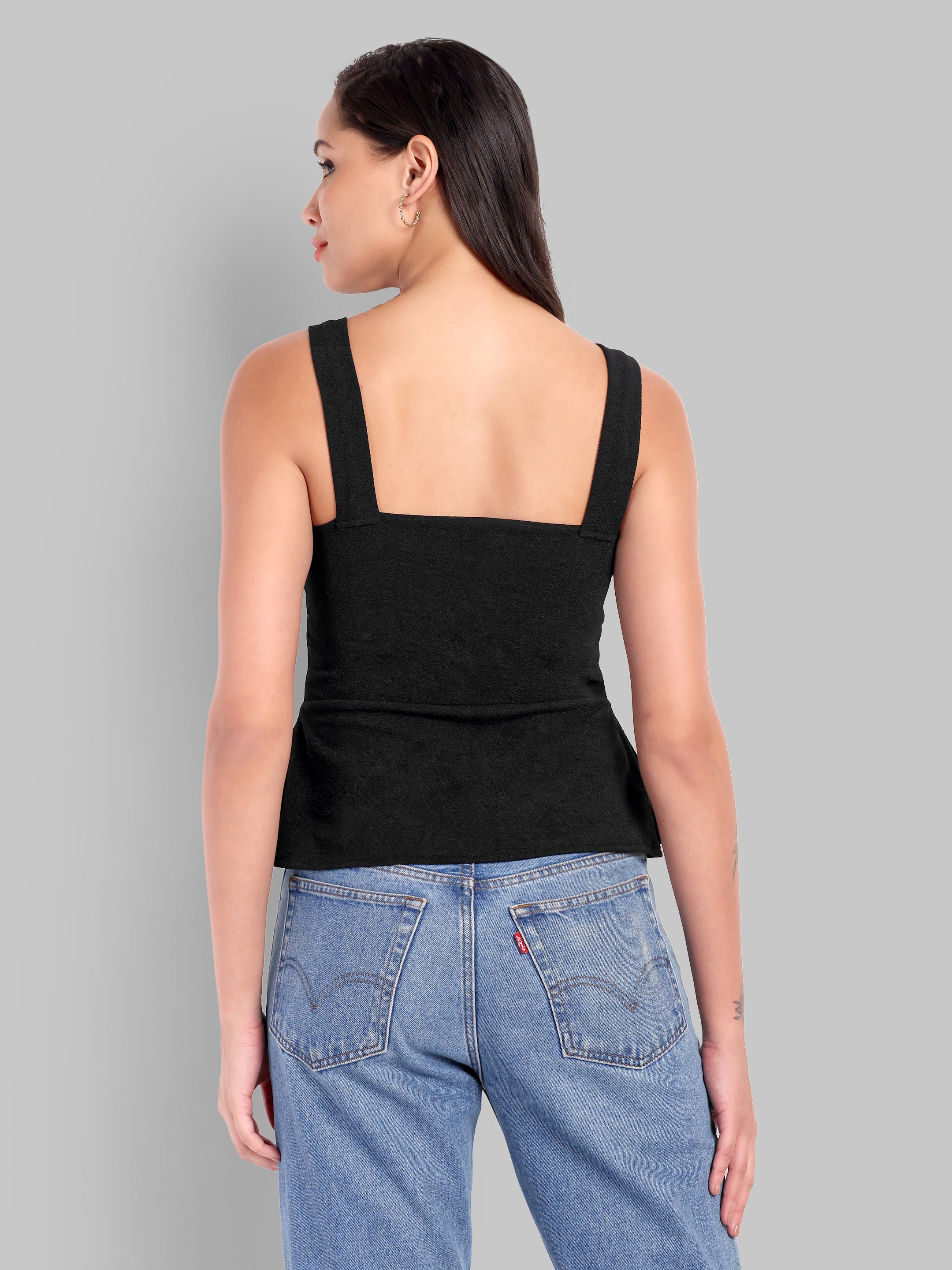 Black Rhinestone Flare Top