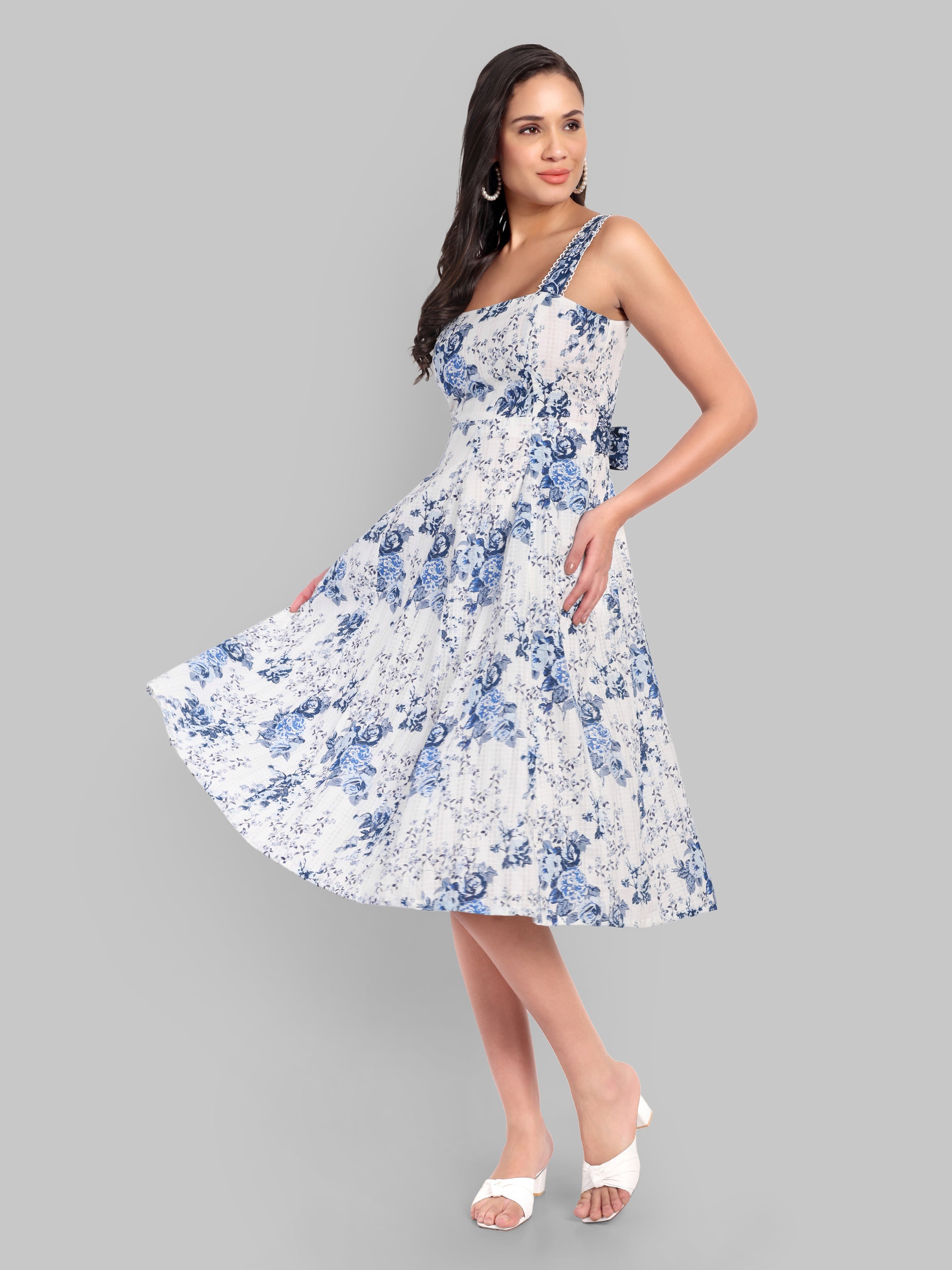 Floral Cotton Flare Midi Dress