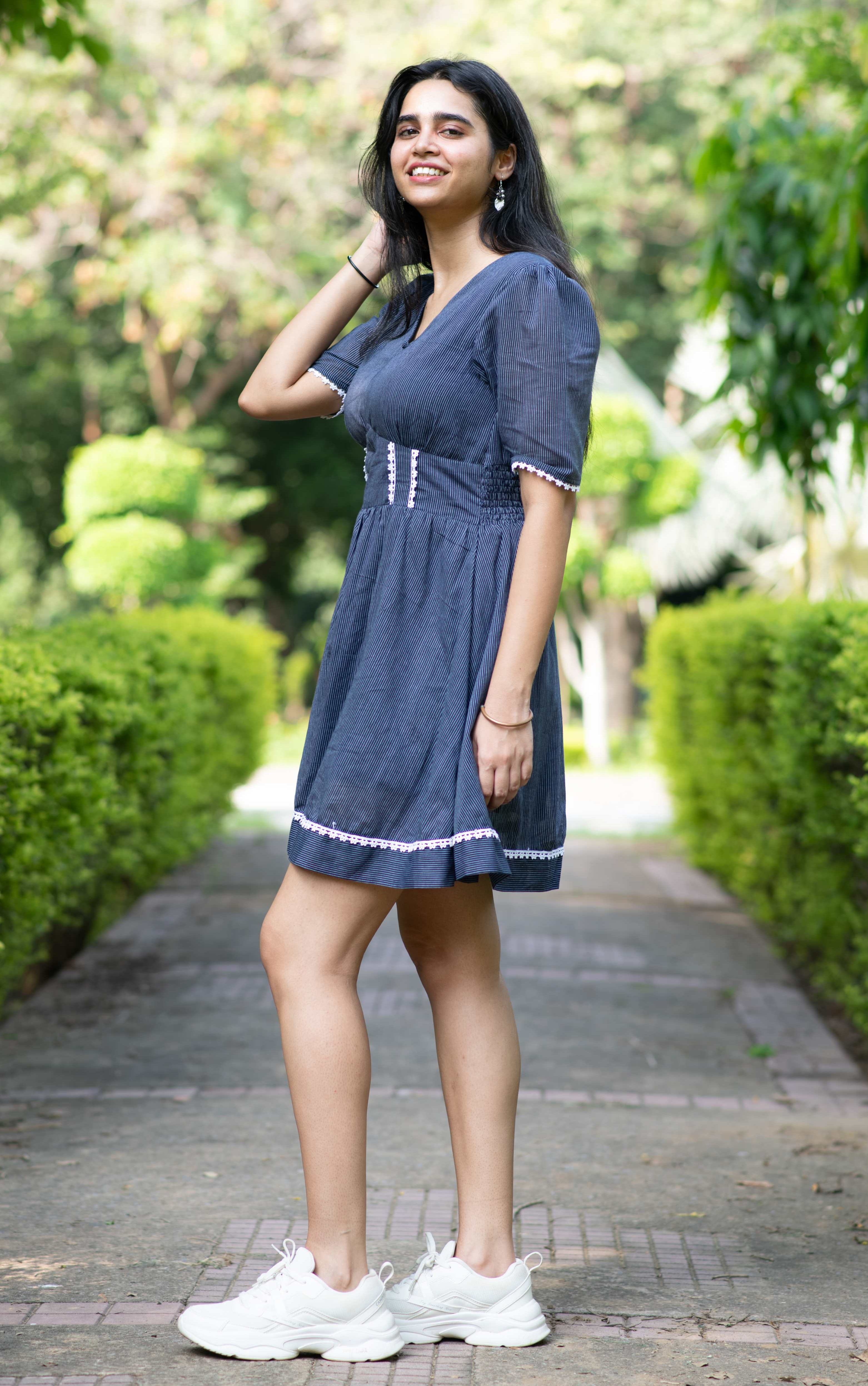 Navy Blue Striped Mini Dress
