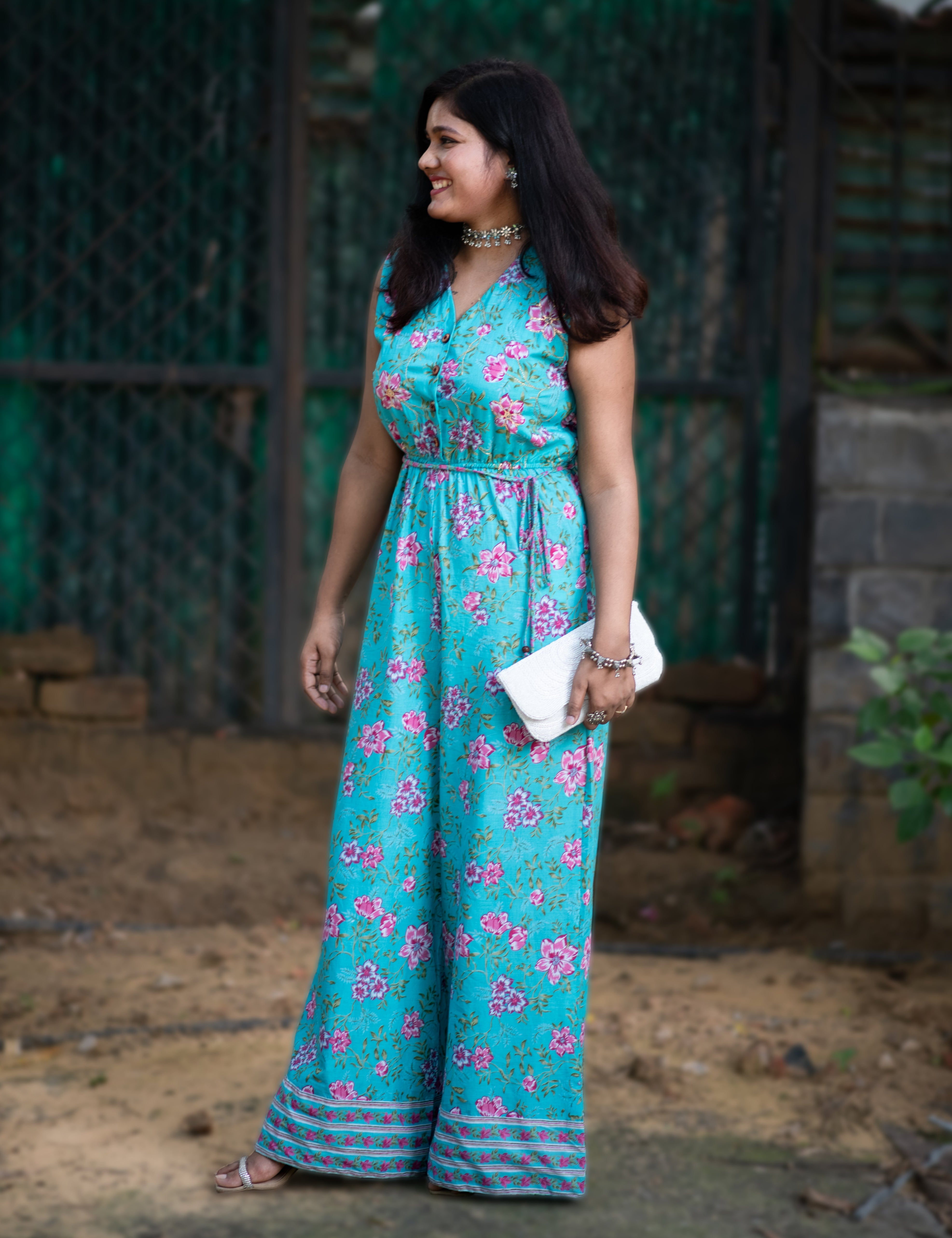Jaipur Floral Sea Green Jumpsuit