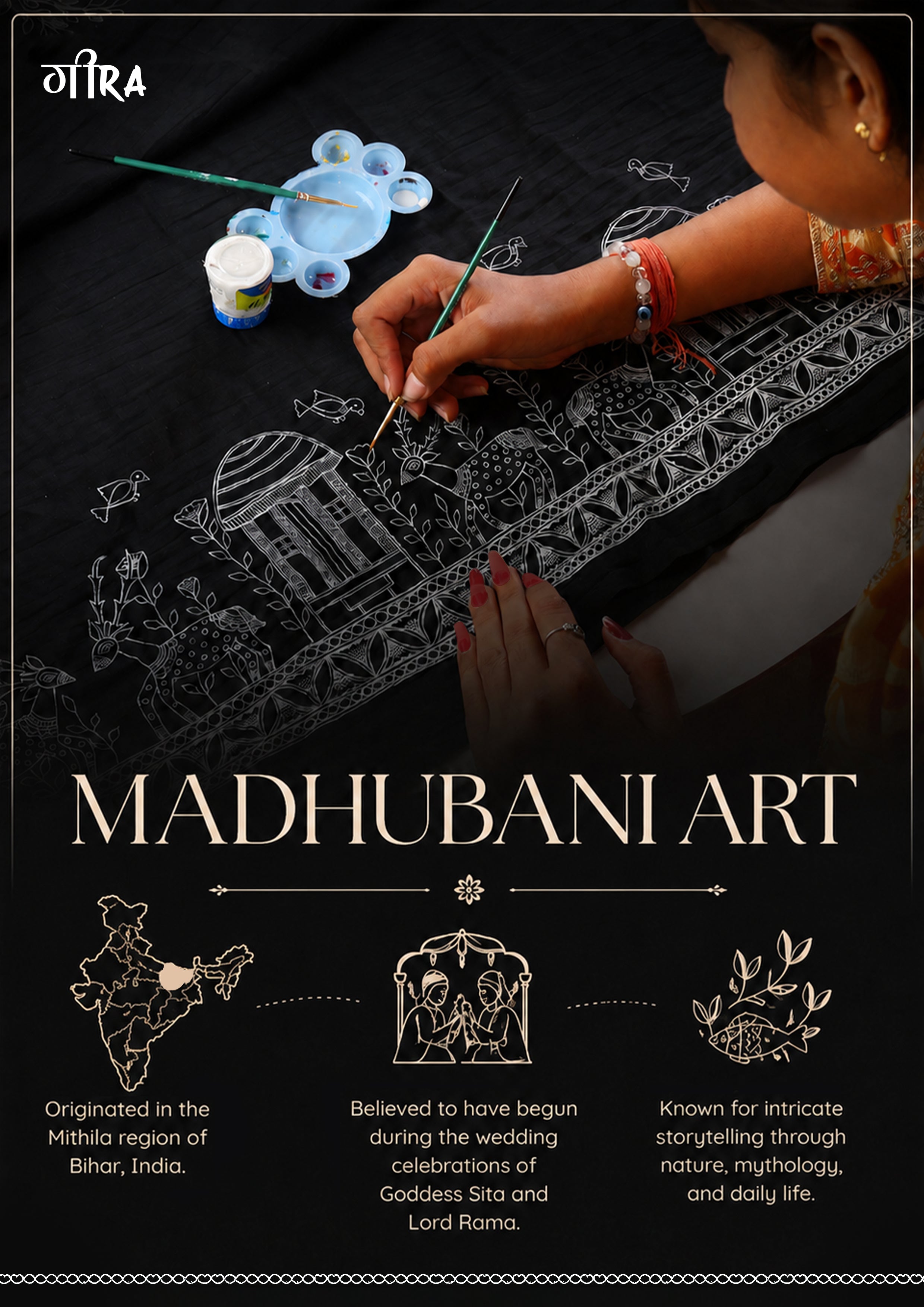 Matsya Tale Madhubani White Halter Neck Top