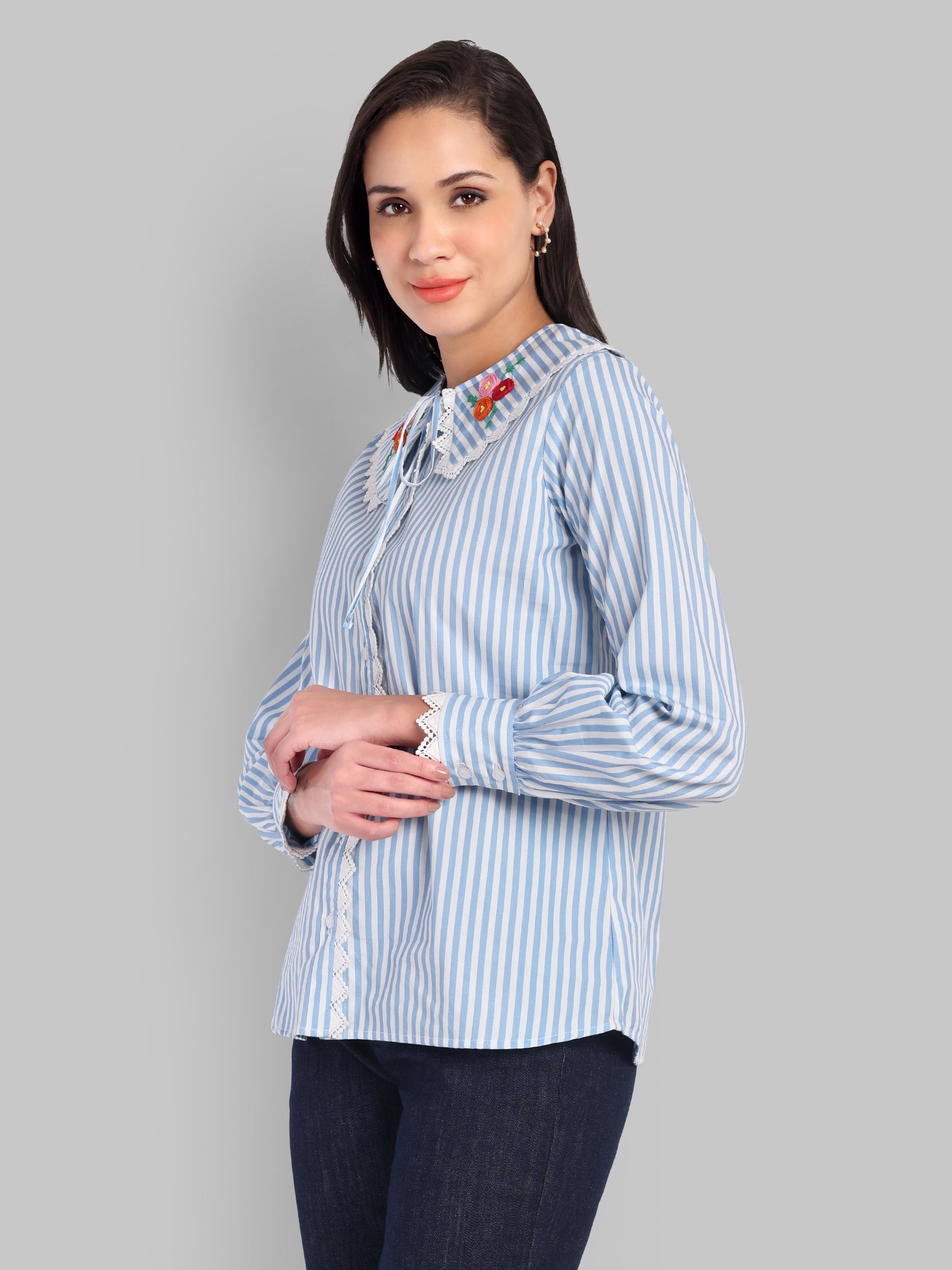 The Lace-Trim Statement Collar Shirt