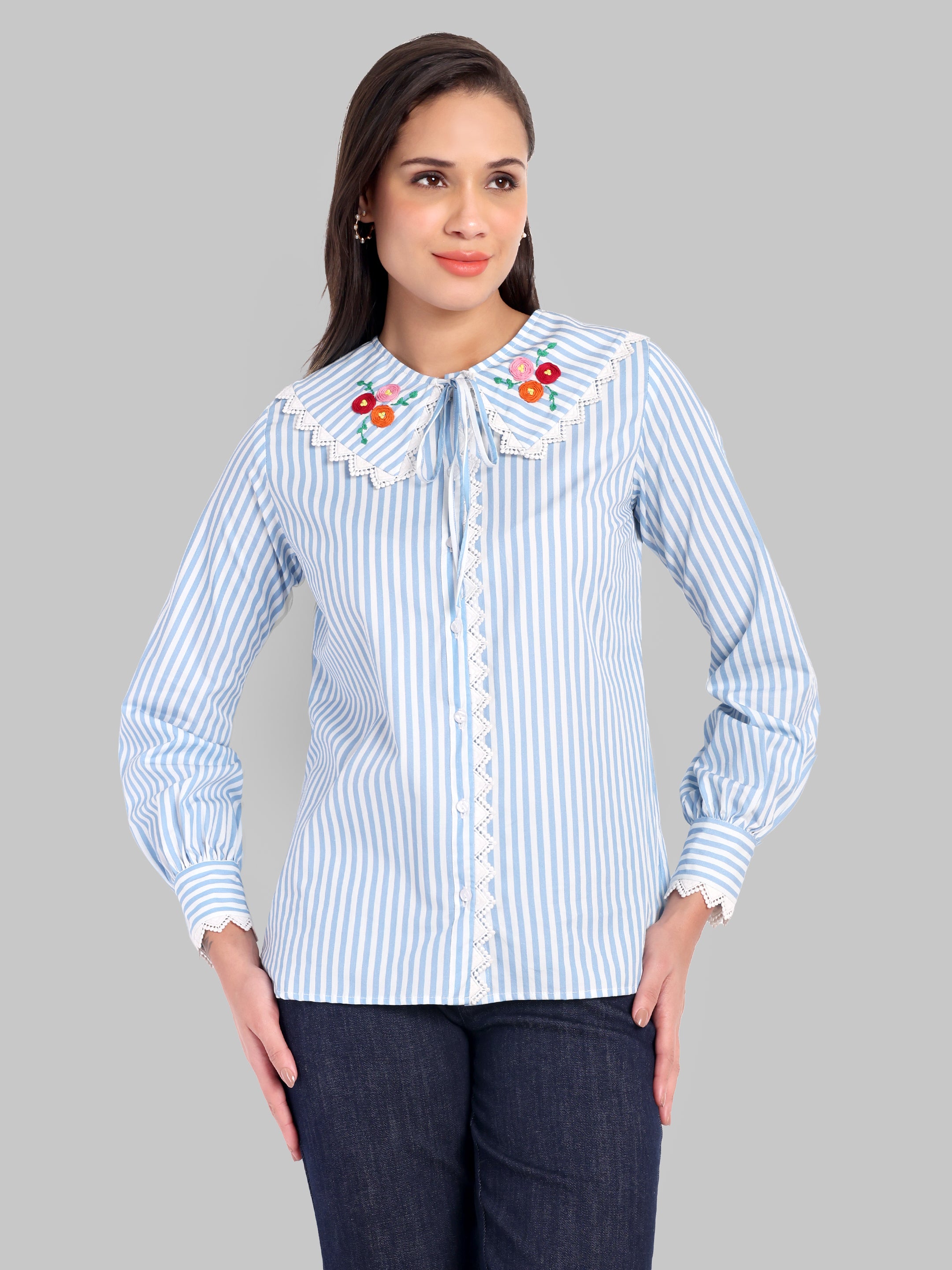 The Lace-Trim Statement Collar Shirt